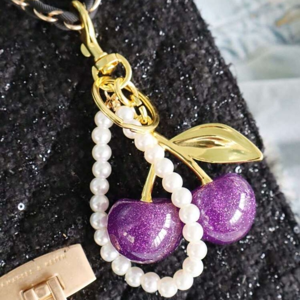 ✨ Purple Glitter Cherry Bag Charm NWT - Picture 4 of 10